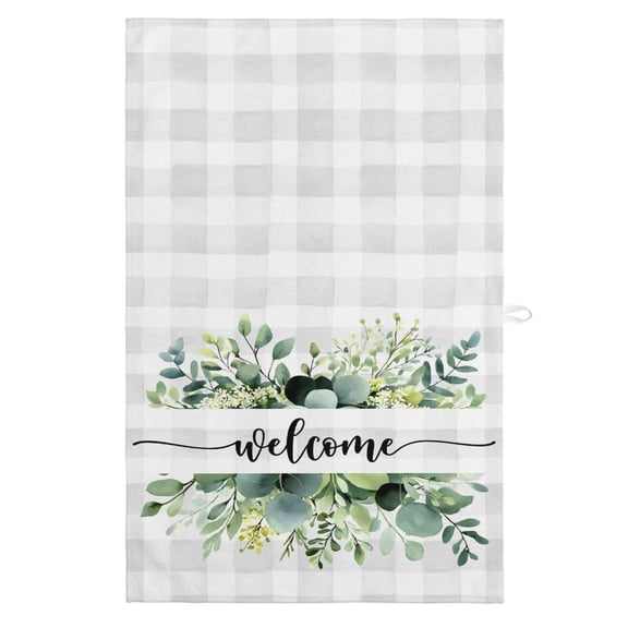 Eucalyptus Kitchen Towels, Absorbent Microfiber Kitchen Dish Hand Tea Bath Towel, Sage Green Botanical Flower Plaid Check Quick Dry Cleaning Cloth Dishclothes Decorative Sets, (1-PC, 18x28)