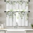 thumbnail image 1 of Eucalyptus Kitchen Window Curtains Valance and Tier Set 36 Inch, Rustic Botanical Sage Green Leaf 3 Piece Window Treatment Tiers Kitchen Decor Country White Wooden Wood Plank Rod Pocket Drapes, 1 of 6