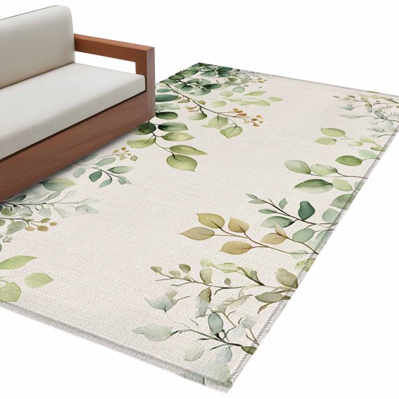 Eucalyptus Large Area Rugs for Bedroom Living Room, Soft Non Slip Carpet Bedside Rug, Rustic Chic Greenery Plant Round Weeping Leaf Rectangle Floor Cover Kitchen Accent Rug 4'x6' for Office
