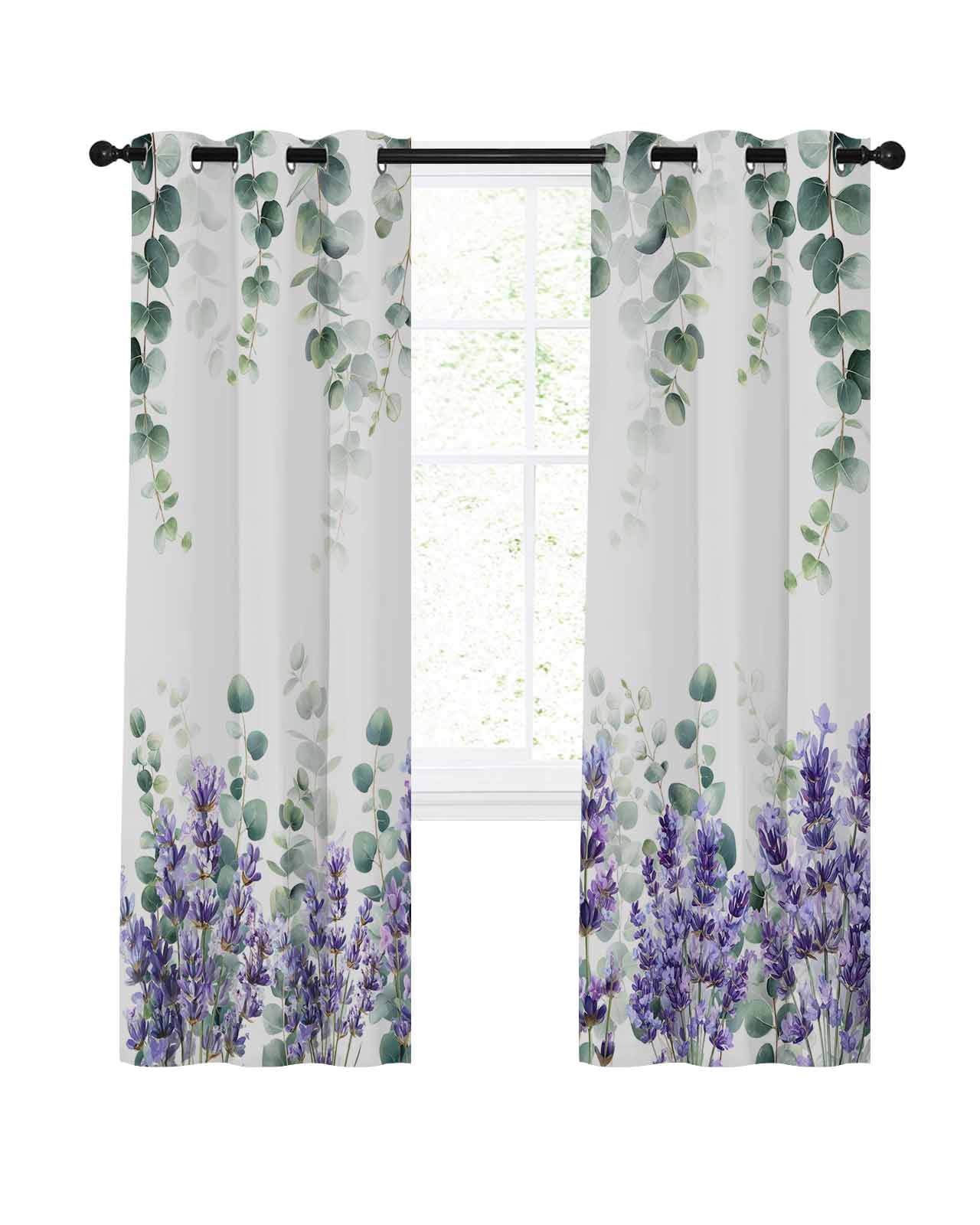 Eucalyptus Lavender Blackout Curtains, Light Blocking Print Window ...