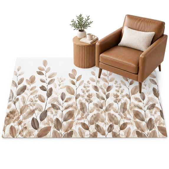 Eucalyptus Leaf Area Rug 3'x5', Rustic Watercolor Boho Brown Leafy Stem ...