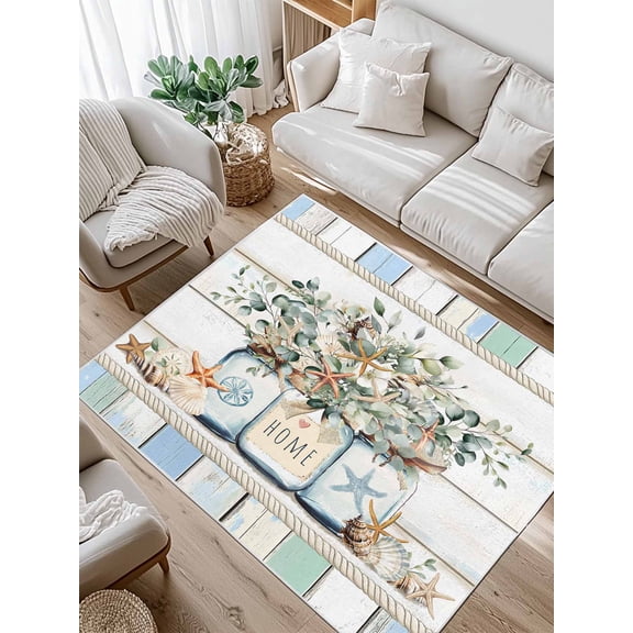 Eucalyptus Leaf Area Rug for Bedroom 2.7x5 Ft Starfish Shell Vase Teal Wood Grain Rope Super Soft fuzzy Throw Rug Non-Slip Fluffy Plush Indoor Floor Carpet for Living Room Nursery Home Decor