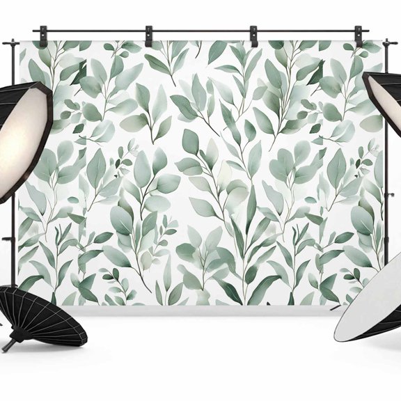 Eucalyptus Leaf Backdrop for Photography, Green Botanical Rustic Watercolor Leaf Photo Backdrop Portrait Background Party Banner Photo Backgrounds for Studio Booth Props, 7x5ft
