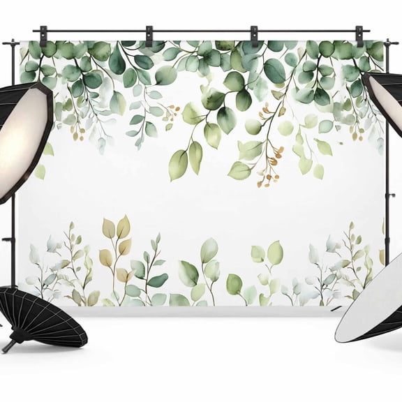 Eucalyptus Leaf Backdrop for Photography, Green Plant Farm Country Photo Backdrop Portrait Background Party Banner Photo Backgrounds for Studio Booth Props, 8x6ft