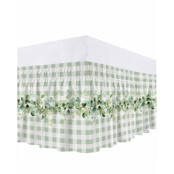 Eucalyptus Leaf Bed Skirt Queen Size 18 Inch Drop, Watercolor Country ...
