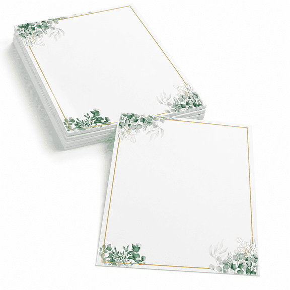 Eucalyptus Leaf Border Stationery Paper, 8.5 x 11 Inch, 50 Count, 2 Designs