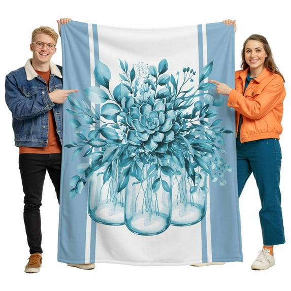 Eucalyptus Leaf Bottle Flannel Blanket for Bed,Travel and Camping, Watercolor Floral Plant Super Soft Cozy Blanket for All Seasons 30"x40"