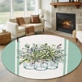 thumbnail image 1 of Eucalyptus Leaf Bottle Round Living Room Rugs 8 ft, Watercolor Floral Plant Washable Large Area Rug with Non-Slip Sturdy Edge Binding Round Carpet for Dining Room Kitchen Office, 1 of 9