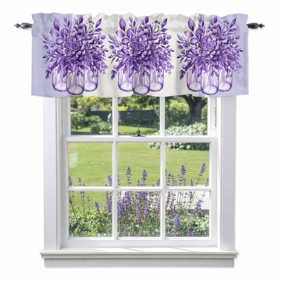 Eucalyptus Leaf Bottle Valance Curtain Watercolor Floral Plant Window Valances Rod Pocket Short Curtains Window Treatments for Kitchen Bedroom Bathroom Laundry 60" x 18"