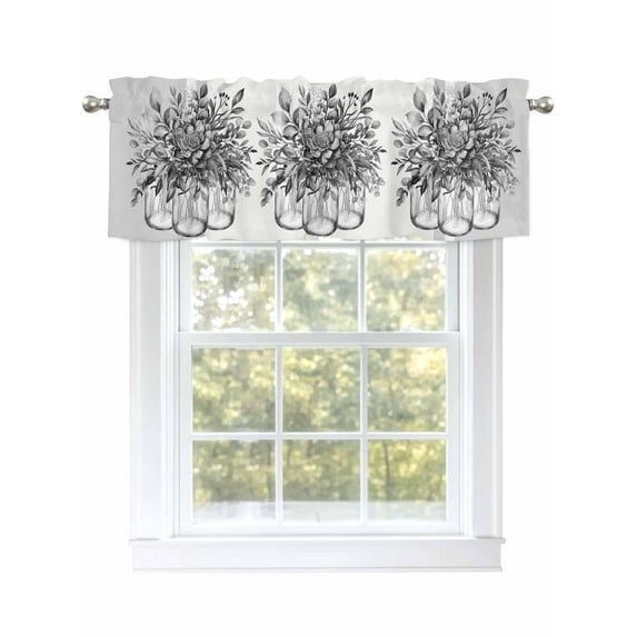 Eucalyptus Leaf Bottle Valances for Windows Watercolor Floral Plant Gray Stripes Rod Pocket Curtains Valance Short Window Treatment Drapes for Living Room, Bedroom Bathroom 56" W x 16" L