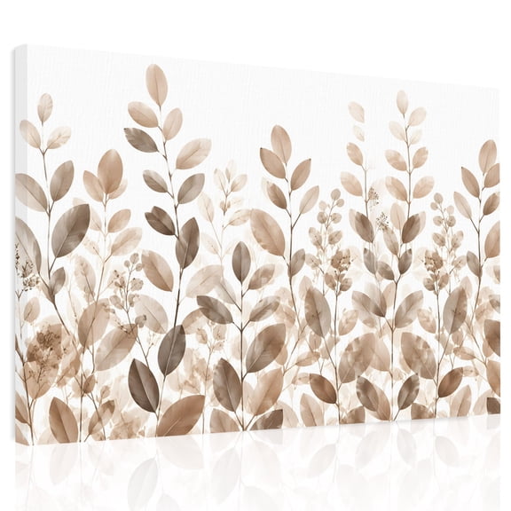 Eucalyptus Leaf Canvas Print Wall Art, Rustic Watercolor Boho Brown Leafy Stem Botanical Wall Decor Framed Artwork Paintings Pictures for Living Room Bedroom Stretched Ready to Hang, 24" x 32"