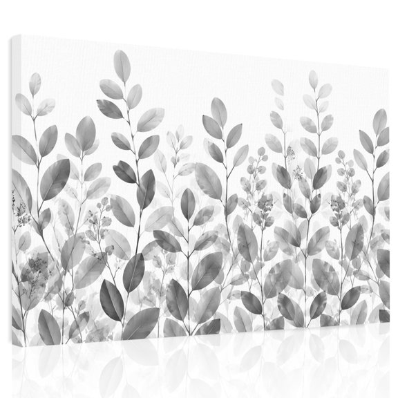 Eucalyptus Leaf Canvas Print Wall Art, Rustic Watercolor Boho Gray Leafy Stem Botanical Wall Decor Framed Artwork Paintings Pictures for Living Room Bedroom Stretched Ready to Hang, 12" x 16"