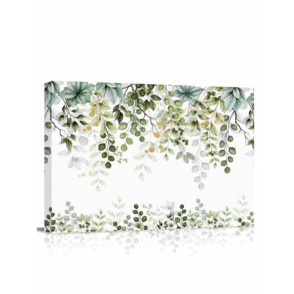 Eucalyptus Leaf Canvas Print Wall Art Sage Green Leaves Branch Abstract Art Pictures Painting Morden Artwork for Living Room Bedroom, Ready to Hang - 12"x16"