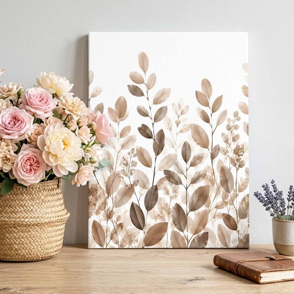Eucalyptus Leaf Canvas Wall Art for Living Room, Rustic Watercolor Boho Brown Leafy Stem Botanical Poster Print Painting for Bedroom Office Home Decoration Wall Pictures Prepare To Hang 8"x10"