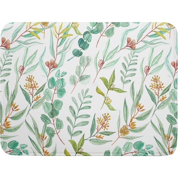 Eucalyptus Leaf Drying Mat Kitchen - Floral Dish Drying Mat 18 x 24 Inch Sage Green Dish Mat Botanical Flower Rack Mat Plant Drainer Pad Washable Absorbent
