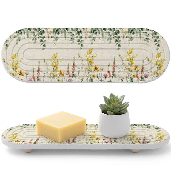 Pink Flower Eucalyptus Leaf Floral Diatomaceous Earth Coasters, Vintage Yellow Pink ...