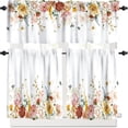 thumbnail image 1 of Eucalyptus Leaf Floral Kitchen Curtain Set, Plant Watercolor Wildflower Spring Botanical Farmhouse Window Valances and Tier Set for Home Living Room Café Décor 54''x18'' & 27''x24''x2, 3 Panels, 1 of 4