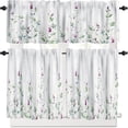 thumbnail image 1 of Eucalyptus Leaf Floral Kitchen Curtain Set, Wildflower Wooden Board Spring Farmhouse Watercolor Botanical Window Valances and Tier Set for Home Living Room 54''x18'' & 27''x36''x2, 3 Panels, 1 of 4
