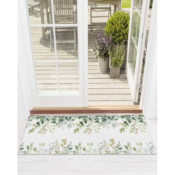 Eucalyptus Leaf Front Door Mat Green Plant Farm Country Welcome Doormat Indoor Outdoor Entrance Floor Mat Non-Slip Washable Runner Rug for Front Porch Decor 18x60 Inch