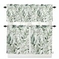thumbnail image 1 of Eucalyptus Leaf Kitchen Curtains Valances and Tiers Set of 3, 36 Inch Length Tier Curtains and Valance Rod Pocket Valance Curtains Set for Kitchen Bathroom Small Windows, 1 of 8