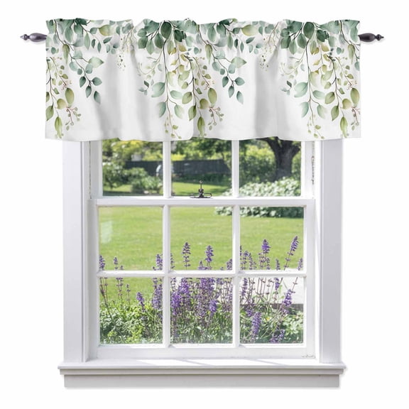 Eucalyptus Leaf Kitchen Valances, Country Green Plant Rod Pocket Window Valance 18 Inch Long,&nbsp;Window Curtain Panels for Living Room Bedroom Laundry, 54x18in