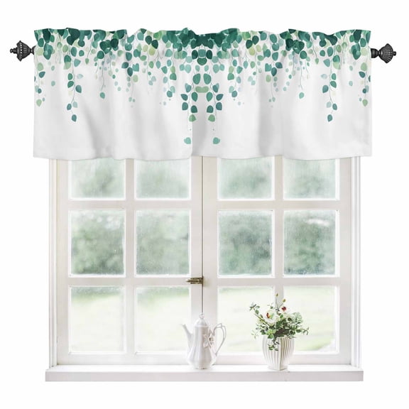Eucalyptus Leaf Kitchen Valances for Windows 42x12 Inch Kitchen Curtains Valances Rod Pocket Simple Spring Green Botanical Vines Bathroom Window Valances for Window Treatment Decor