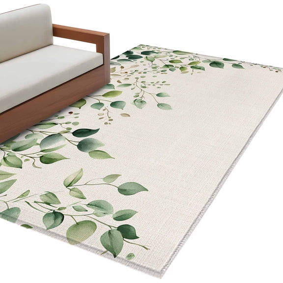 Eucalyptus Leaf Large Area Rugs for Bedroom Living Room, Soft Non Slip Carpet Bedside Rug, Watercolor Green Plant Vintage Country Rectangular Floor Cover Kitchen Accent Rug 4'x6' for Office