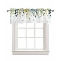 Eucalyptus Leaf Linen Curtain Valance for Bedroom/Bathroom/Kitchen/Office/Living/Dining Room Windows,Multicolored Spring Botanical Herb Rod Pocket Topper Drapes Decorative Cafe Drapery Panel 42x12