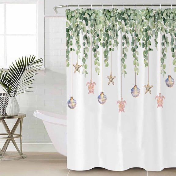 Eucalyptus Leaf Long Shower Curtain Set, Waterproof Shower Curtains for Bathroom, Coastal Beach Starfish Nautical Ocean Washable Fabric Cloth Bath Curtain for Bathtub with Hooks 72x84 Inches