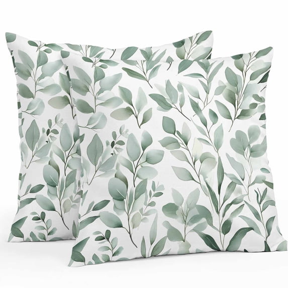 Eucalyptus Leaf Outdoor Pillow Covers Pack of 2 Green Botanical Rustic Watercolor Leaf Waterproof Throw Pillow Covers Decorative Cushion Cases for Patio Garden Tent Balcony Couch 26x26 inch