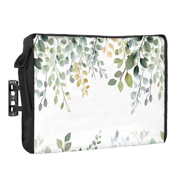 Eucalyptus Leaf Outdoor TV Cover 30 to 32 inch Weatherproof Waterproof, Green Plant Country Farm TV Enclosures with Remote Control Pocket Flat Screen Protector for Outside
