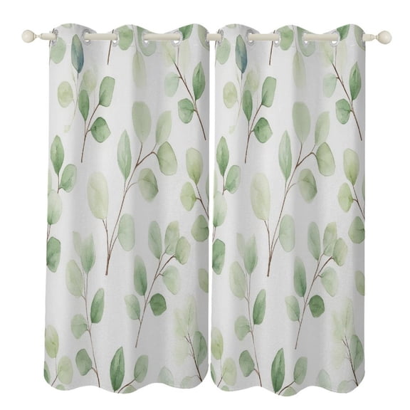 Eucalyptus Leaf Pattern 2pcs Blackout Curtains For Living Room Bedroom Grommet Top Window Set for Left And Right Biparting Open