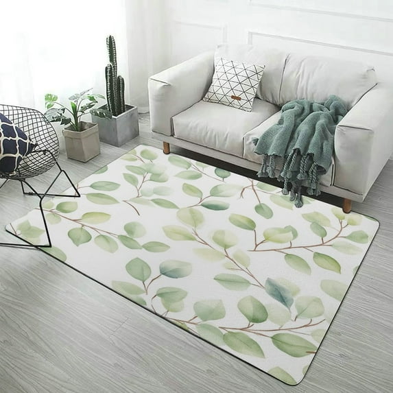Eucalyptus Leaf Pattern Soft Comfy Area Rugs Carpet Suitable for Living Room Kitchen Bedroom Laundry Room Home Decorations 23.6"x35"