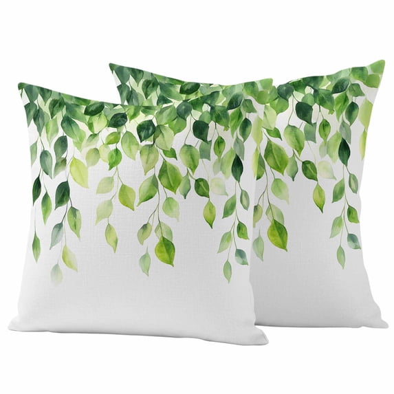 Eucalyptus Leaf Pillow Covers 2 Pack Retro Country Watercolor Sage Green Leaves Vintage Pillowcase Waterproof Outdoor Throw Pillow Cover for Patio Garden Square Cushion 24”x24”