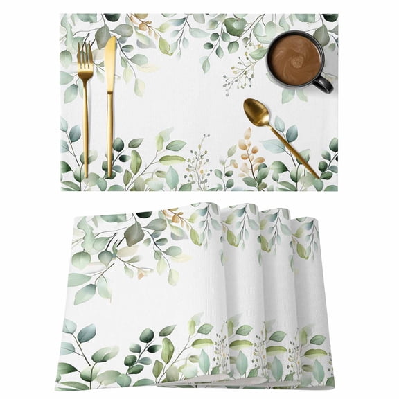 Eucalyptus Leaf Placemats Set of 2, Country Watercolor Green Plant Non-Slip Place Mats Washable Table Mats for Kitchen Dining Table Decorations Indoor/Outdoor