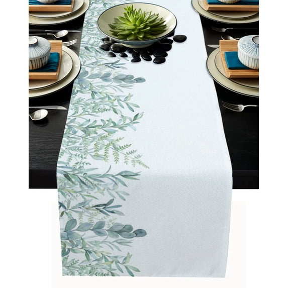 Eucalyptus Leaf Plant Table Runners For Wedding Party Decoration Modern Linen Cotton Table Runner Home Decor