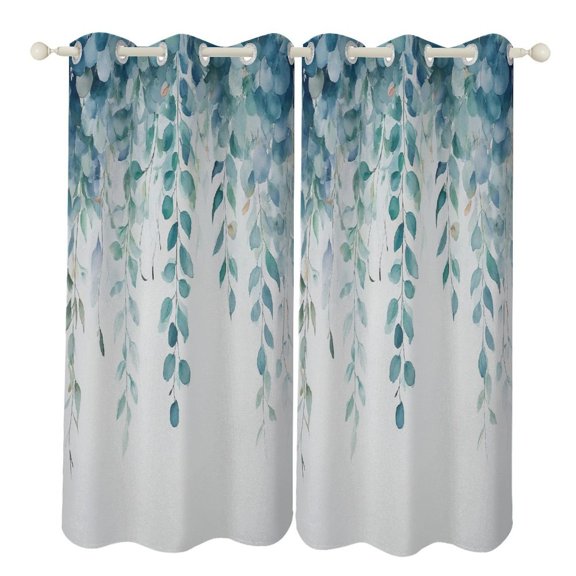 Eucalyptus Leaf Print Study Room Living Kitchen Bedroom For Blackout Curtain Printed 2 Panels