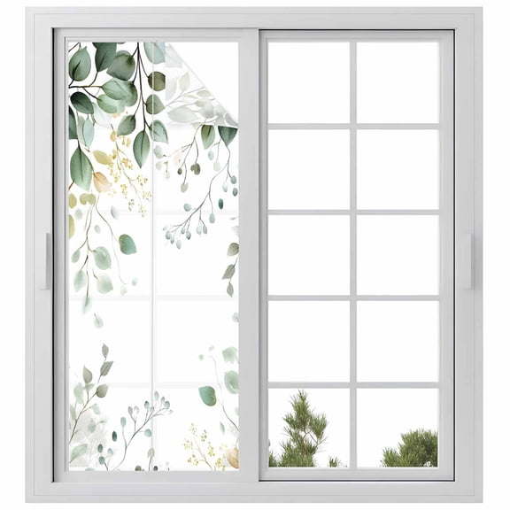 Eucalyptus Leaf Privacy Window Film, Decorative Frosted Glass Window Film, Weeping Green Botanical Summer Reusable Peel and Stick Static Cling for Home Bathroom Office Glass Door 23.6"x59"