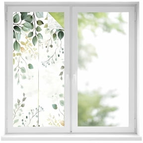 Eucalyptus Leaf Privacy Window Film, Decorative Frosted Glass Window Film, Weeping Green Botanical Summer Reusable Peel and Stick Static Cling for Home Bathroom Office Glass Door 17.7"x39.3"