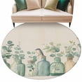 thumbnail image 1 of Eucalyptus Leaf Round Area&nbsp;Rug 5ft Spring Bird Plant Glass Bottle Country Linen Texture Non-Slip&nbsp;Washable Circle Rugs Soft Felt Indoor Floor Mat for Bedroom Kitchen Living Room Bathroom, 1 of 9