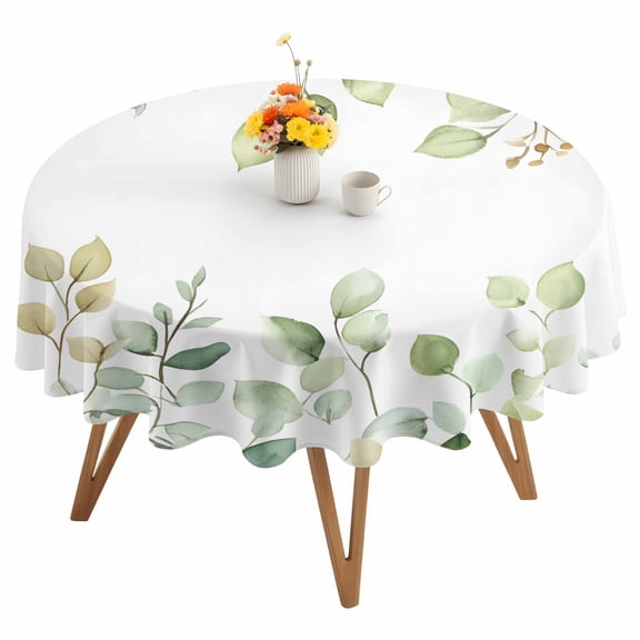Eucalyptus Leaf Round Tablecloth 54 inches Green Plant Farm Country Waterproof Oil-Proof Table Cloth Round Table Cover for Holiday Party Picnic Dinner Decor Indoor and Outdoor Use