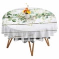 thumbnail image 1 of Eucalyptus Leaf Round Tablecloth 54 inches Watercolor Spring Green Leaf Wood Grain Black Plaid Waterproof Oil-Proof Table Cloth Round Table Cover for Holiday Party Picnic Dinner Decor Indoor Outdoor, 1 of 9
