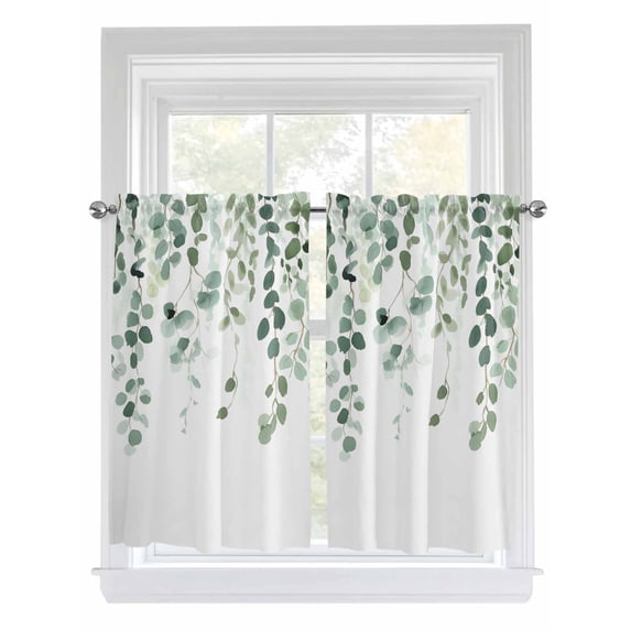 Eucalyptus Leaf Sage Green Living Room Curtains 2 Panel, Spring Weeping Leaves Botanical Cafe Window Treatment, Farmhouse Bedroom Bathroom Kitchen Curtains Drapes 104"x54"