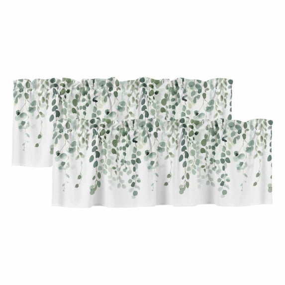 Eucalyptus Leaf Sage Green Valances for Windows, Decorative Rod Pocket Window Valance Curtains, Spring Weeping Leaves Botanical Short Curtain Drapes for Kitchen/Living Room, 2 Panels, 42" W x 12" L