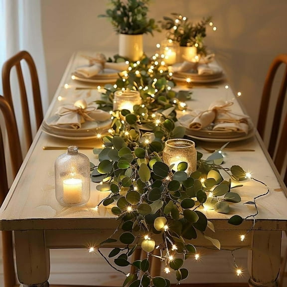 Eucalyptus Leaf String Lights, 6.5FT Artificial Greenery Vine Garland with Warm White LED Fairy Lights for Bedroom Wall Decor, Wedding Party, Christmas and Home Decoration