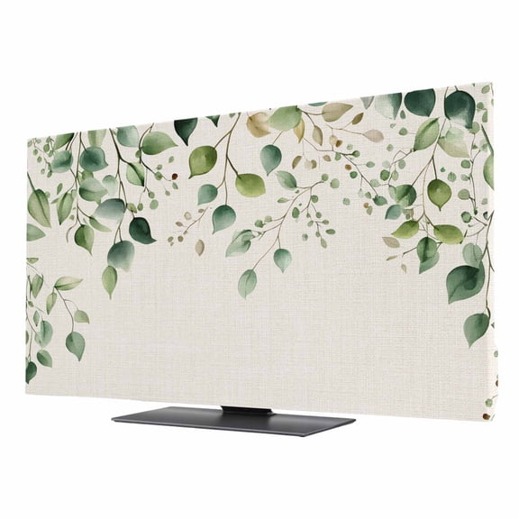Eucalyptus Leaf TV Cover for 24 Inch Screen,Stretch Fabric Dustproof TV Display Protector,Watercolor Green Plant Vintage Country Elastic Slipcover Monitor Cover for Desktop Computer 20.9"x11.8"