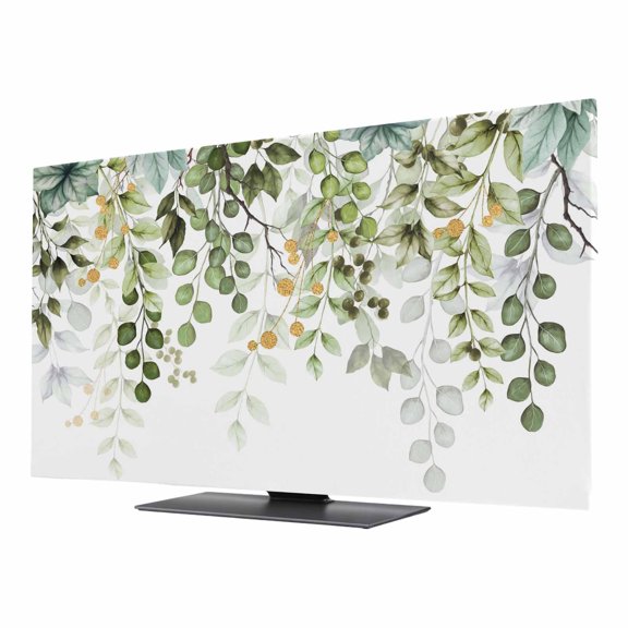 Eucalyptus Leaf TV Dust Cover 24 Inch, Sage Green Leaves Branch Abstract Art Computer Monitor Cover Dustproof Stretchable Indoor TV Screen Protector for LED LCD Universal Monitors
