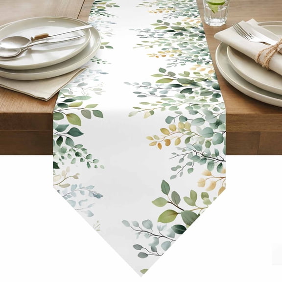 Eucalyptus Leaf Table Runner 36 Inches Long Green Plant Country Farm Table Runners for Dining Room Tabletop Dresser Scarf Home Party Banquet Wedding Holiday Decoration