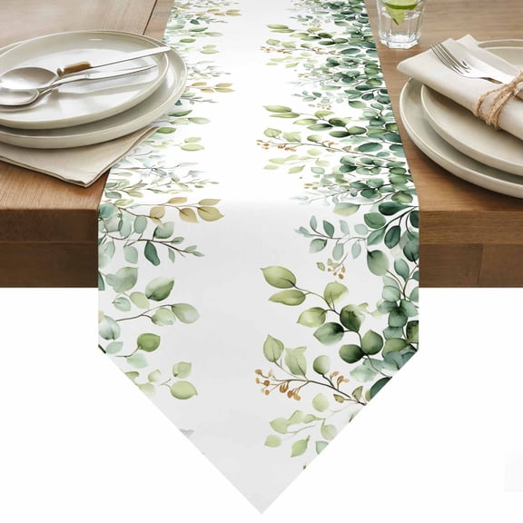 Eucalyptus Leaf Table Runner 36 Inches Long Green Plant Farm Country Table Runners for Dining Room Tabletop Dresser Scarf Home Party Banquet Wedding Holiday Decoration
