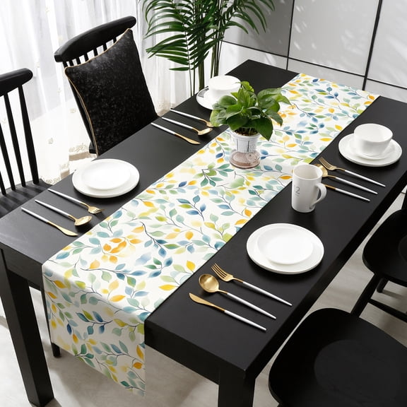 Eucalyptus Leaf Table Runner 36 Inches Small - Country Watercolor Botanical Plants Kitchen Dining Burlap Linen Tablerunner for Small/Round/Square/Wedding/Coffee/Dining Table Party Home Décor 13 x 36